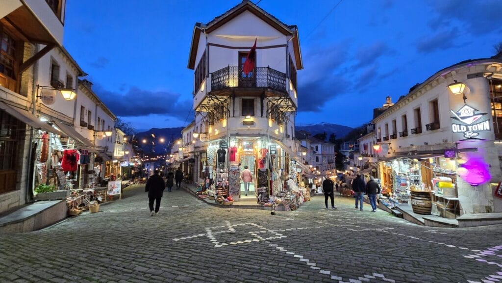 UNESCO Heritage Site of Old Town Gjirokaster Around Dusk.