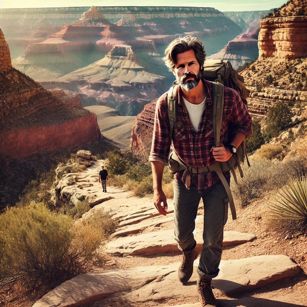 A Man Hikes The Trails Of Grand Canyon