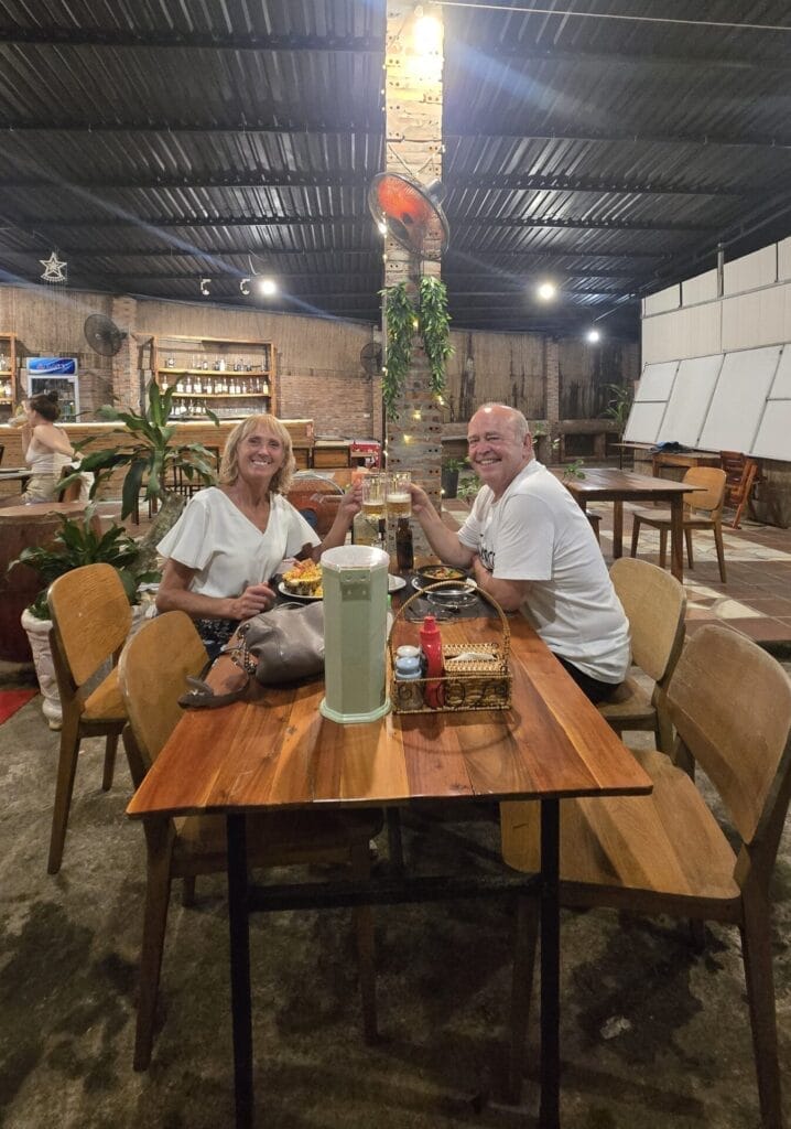 Enjoying diner and friendly company in Phu Quoc, Vietnam